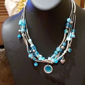 Elegant Multi-Strand Blue Beaded Necklace